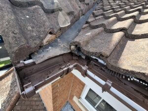 Corner guttering after cleaned out.