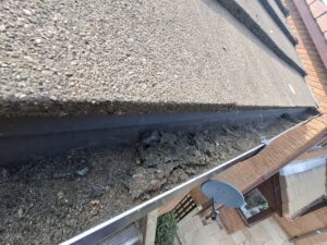 Houghton guttering clogged with dirt.