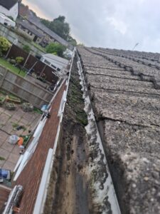 Wide view of terraced housing guttering block.